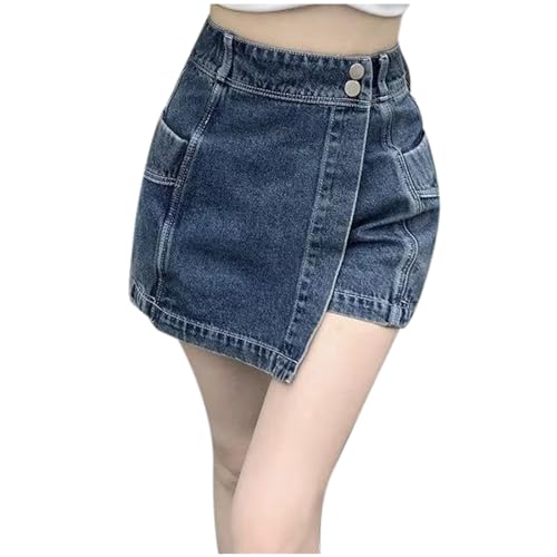 Cargo Shorts Damen,Jeans Hosenrock Damen Sommer High Waist Y2K Hosenrock - Asymmetrische Culotte-Shorts Moden Casual Jeans Rock mit Kurz Hose A-Linien Knopf Culottes Hosen Elegant Sweatshorts von Generisch