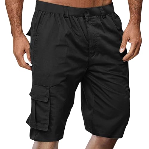 Cargo Shorts Herren Kurze Hosen Cargoshorts Männer mit Reißverschluss und Knopf Leicht Bermuda Shorts Klassische Geschnittene Kurze Hose 3/4 Schwarz Wanderhose Outdoor Hosen von Generisch