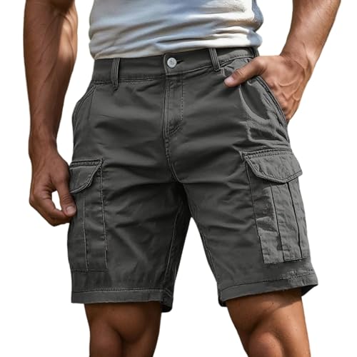 Cargo Shorts Herren Kurze Hosen Sommer Bermuda Shorts mit Reißverschluss und Knopf Mehrere Taschen Cargohose Kurz Sportshorts Outdoorhose Wanderhose Arbeitsshorts Cargoshorts (001 Dunkelgrau, M) von Generisch