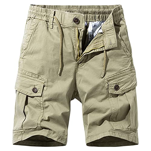 Cargo Shorts mit für Herren Leichte Shorts mit Mehreren Taschen in Klassischer Passform Lässige Outdoor Shorts aus Baumwolle mit Kordelzug (36,Khaki) von Generisch