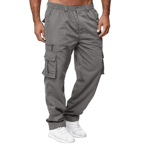 Cargohose, Cargohose Herren Lang Cargo Hosen Männer Stretch Sweatpants Sporthose Elastischer Taille Mit Kordelzug Und Taschen Outdoor Jogginghose, Dunkelgrau XL von Generisch