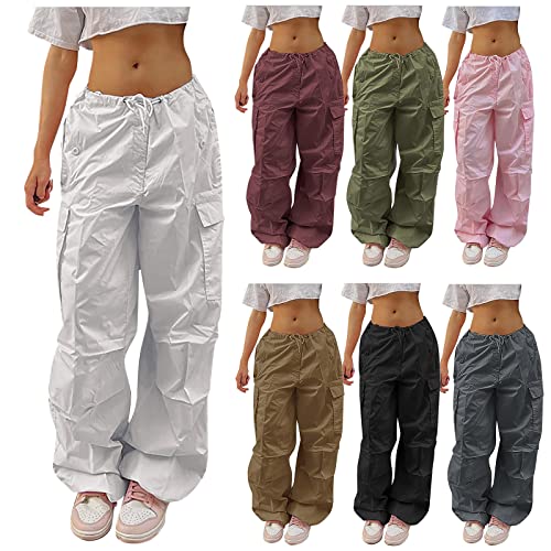 Cargohose Damen Baggy Cargo Hose Teenager Mädchen Y2k Cargo Pants High Waist Lose Weite Hose Baggy Jeans y2k Pants Frauen Hip Hop Cargohose 90er Streetwear mit Taschen von Generisch