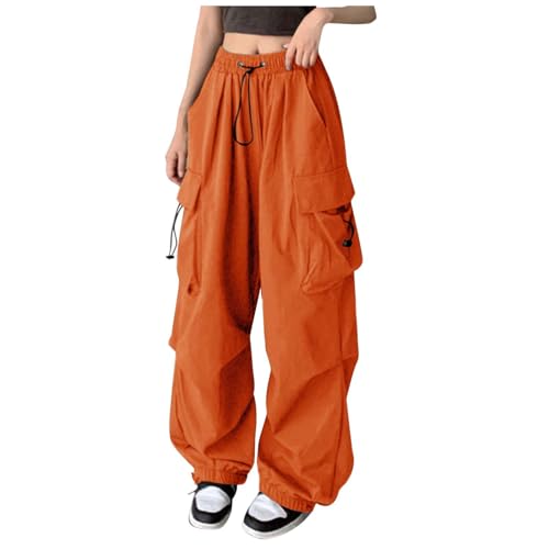 Cargohose Damen Baggy Weite Bein Hose Hip Hop Y2K Streetwear Freizeithose Jogginghose mit Gummizug Oversized Vintage 90er Track Pants Fallschirmhosen Sweathose Cargo Lange Hosen für Teenager Mädchen von Generisch