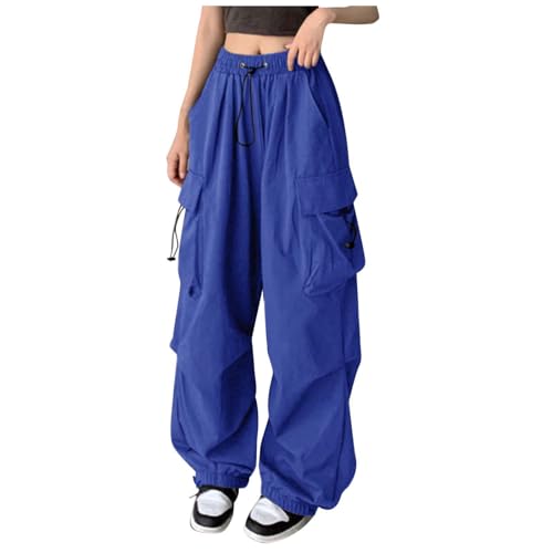 Cargohose Damen Baggy Weite Bein Hose Hip Hop Y2K Streetwear Freizeithose Jogginghose mit Gummizug Oversized Vintage 90er Track Pants Fallschirmhosen Sweathose Cargo Lange Hosen für Teenager Mädchen von Generisch