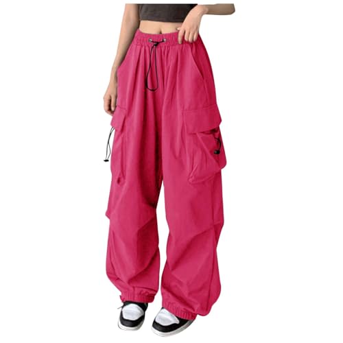 Cargohose Damen Baggy Weite Bein Hose Hip Hop Y2K Streetwear Freizeithose Jogginghose mit Gummizug Oversized Vintage 90er Track Pants Fallschirmhosen Sweathose Cargo Lange Hosen für Teenager Mädchen von Generisch
