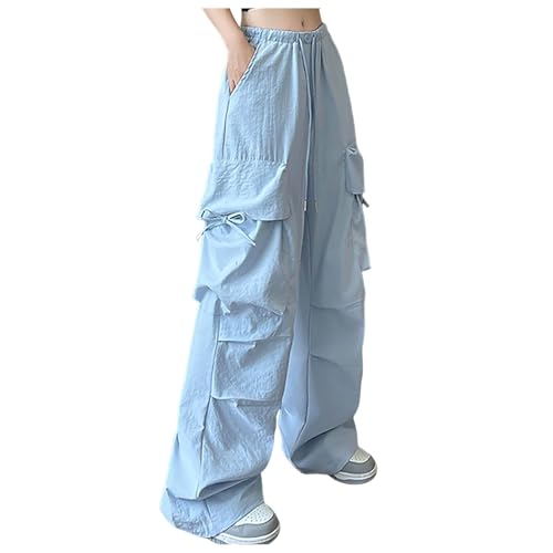 Cargohose Damen Baggy - Weite Hose Damen Hip Hop Y2K Jogginghose Streetwear Freizeithose mit Gummizug Oversized Vintage Weites Bein Sweathose Fallschirmhose Cargo Lange Hosen für Frauen von Generisch