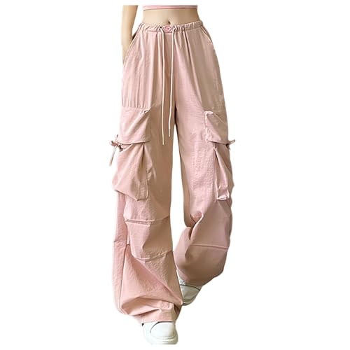 Cargohose Damen Baggy - Weite Hose Damen Hip Hop Y2K Jogginghose Streetwear Freizeithose mit Gummizug Oversized Vintage Weites Bein Sweathose Fallschirmhose Cargo Lange Hosen für Frauen von Generisch