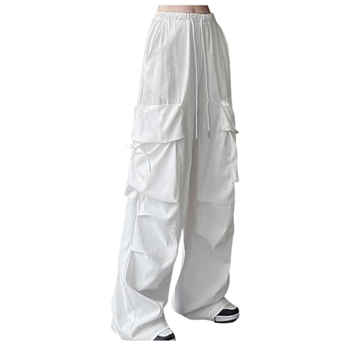 Cargohose Damen Baggy - Weite Hose Damen Hip Hop Y2K Jogginghose Streetwear Freizeithose mit Gummizug Oversized Vintage Weites Bein Sweathose Fallschirmhose Cargo Lange Hosen für Frauen von Generisch