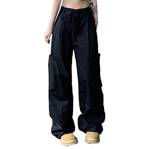 Cargohose Damen Baggy Weite Hose Teenager Mädchen Parachute Pants Y2K Cargo Hosen High Waist Wanderhose Streetwear Harajuku Track Pants Relaxed-Fit Trekkinghose Cargohosen Vintage Lang Freizeithose von Generisch