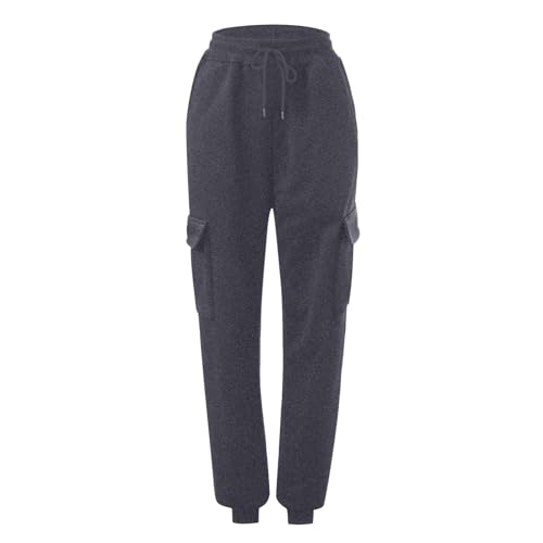 Cargohose Damen High Waist Baggy Jogginghose Herbst/Winter Warme Cinch Bottom Sporthose Einfarbig Elastischem Bund Freizeithose Outdoor Running Workout Sweatpants Mit Kordelzug Und Taschen,S-3XL von Generisch