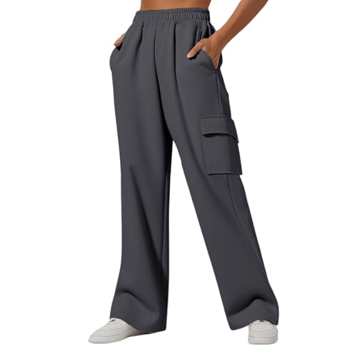 Cargohose Damen High Waist Baggy Jogginghose Warme Stretch Weites Bein Traininghose Einfarbig Leichte Elastische Taille Sporthose Outdoor Laufhose Workout Fitnesshose Mit Multi-Taschen,S-3XL von Generisch