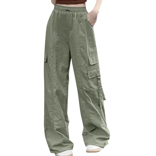 Cargohose Damen Sommer 90er E-Girl Cargo Hosen Outdoor Y2k Trekkinghose Schlaghose Grüne Baggy Elefantenhose Boyfriend Pants Lang Vintage Arbeitshose Wanderhos Leicht Sport Joggpants von Generisch
