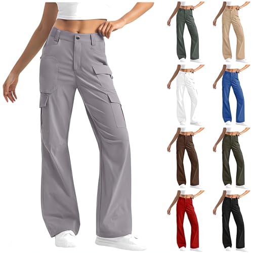 Cargohose Damen Weite Hosen Stretch High Waist Cargo Taschen Bootcut Schlaghose Damenhosen mit Gummizug Y2K Teenager Mädchen Arbeitshosen Outdoor von Generisch