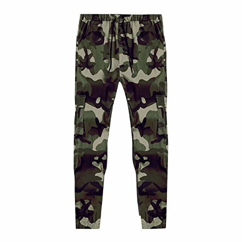 Cargohose Herren, Hose Patchwork Camouflage Jogging Hosen Outdoor Sporthosen Fitnesshosen Mehrfachtaschen Arbeitshosen Männer Thermo-Trekkinghose Low Rise Cargo Pants Jockinhose (4XL, Armeegrün) von Generisch