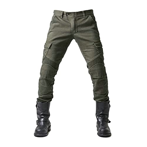 Cargohose Herren, Motorrad Schutzhose Herren Motorradjeans Atmungsaktiv Verschleißfest Mit 2 Paar Hüft-Und Knieschützer Herausnehmbare Pads Sporthose Lang Jockinghose Für Männer (XS, Armeegrün) von Generisch