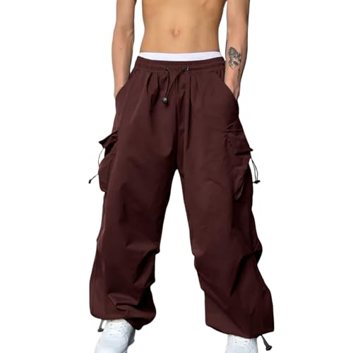 Cargohose Herren Baggy Freizeit Y2K Baggy Fallschirmhose Weites Bein Hosen Freizeithose Frauen Elastische Taille mit Vielen Taschen Cargo Hose Vintage Cargohose Outdoorhose Jogger Arbeitshose von Generisch