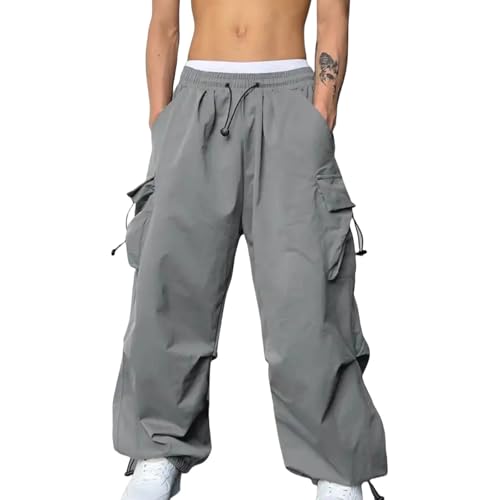 Cargohose Herren Baggy Freizeit Y2K Baggy Fallschirmhose Weites Bein Hosen Freizeithose Frauen Elastische Taille mit Vielen Taschen Cargo Hose Vintage Cargohose Outdoorhose Jogger Arbeitshose von Generisch