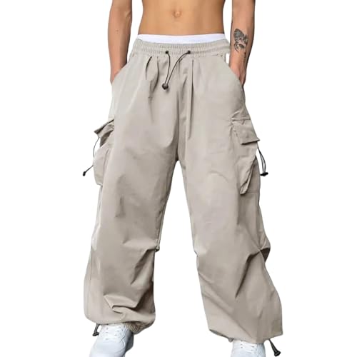 Cargohose Herren Baggy Freizeit Y2K Baggy Fallschirmhose Weites Bein Hosen Freizeithose Frauen Elastische Taille mit Vielen Taschen Cargo Hose Vintage Cargohose Outdoorhose Jogger Arbeitshose von Generisch