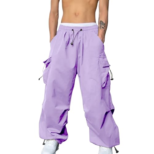 Cargohose Herren Baggy Freizeit Y2K Baggy Fallschirmhose Weites Bein Hosen Freizeithose Frauen Elastische Taille mit Vielen Taschen Cargo Hose Vintage Cargohose Outdoorhose Jogger Arbeitshose von Generisch