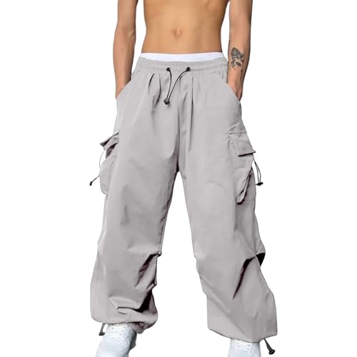 Cargohose Herren Baggy Freizeit Y2K Baggy Fallschirmhose Weites Bein Hosen Freizeithose Frauen Elastische Taille mit Vielen Taschen Cargo Hose Vintage Cargohose Outdoorhose Jogger Arbeitshose von Generisch