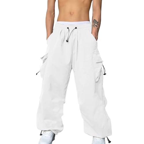 Cargohose Herren Baggy Freizeit Y2K Baggy Fallschirmhose Weites Bein Hosen Freizeithose Frauen Elastische Taille mit Vielen Taschen Cargo Hose Vintage Cargohose Outdoorhose Jogger Arbeitshose von Generisch