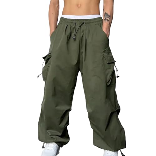 Cargohose Herren Baggy Freizeit Y2K Baggy Fallschirmhose Weites Bein Hosen Freizeithose Frauen Elastische Taille mit Vielen Taschen Cargo Hose Vintage Cargohose Outdoorhose Jogger Arbeitshose von Generisch