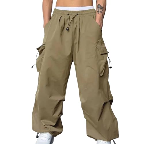 Cargohose Herren Baggy Freizeit Y2K Baggy Fallschirmhose Weites Bein Hosen Freizeithose Frauen Elastische Taille mit Vielen Taschen Cargo Hose Vintage Cargohose Outdoorhose Jogger Arbeitshose von Generisch