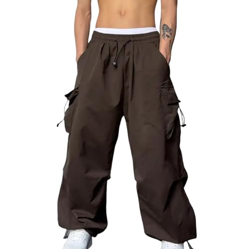 Cargohose Herren Baggy Freizeit Y2K Baggy Fallschirmhose Weites Bein Hosen Freizeithose Frauen Elastische Taille mit Vielen Taschen Cargo Hose Vintage Cargohose Outdoorhose Jogger Arbeitshose von Generisch
