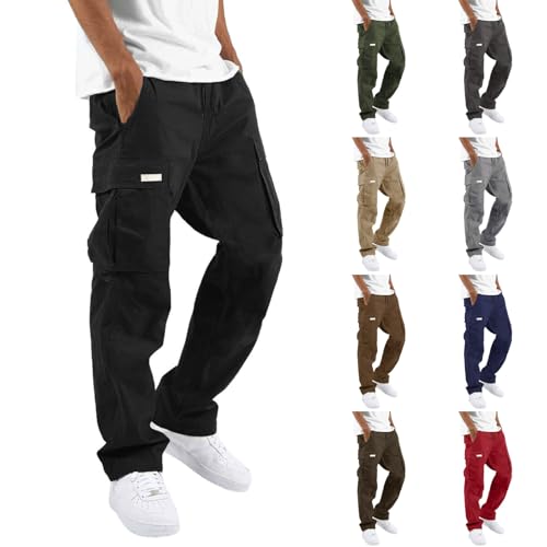 Cargohose Herren Baumwolle Cargo Hosen mit 6 Taschen Chino Hose Regular Fit mit Taschen Elastischer Bund Weich Atmungsaktiv Relaxed Langlebig Outdoorhose Jogginghose Freizeithose für Männer von Generisch