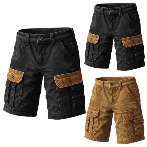 Cargohose Herren Kurz Arbeitshose Vintage Bermuda Shorts Cargohose Texturiert Wanderhose Distressed Cargoshort Casual Sommerhose Retro Streetwear Sommer Herrenshort für Ausflug und Camping von Generisch