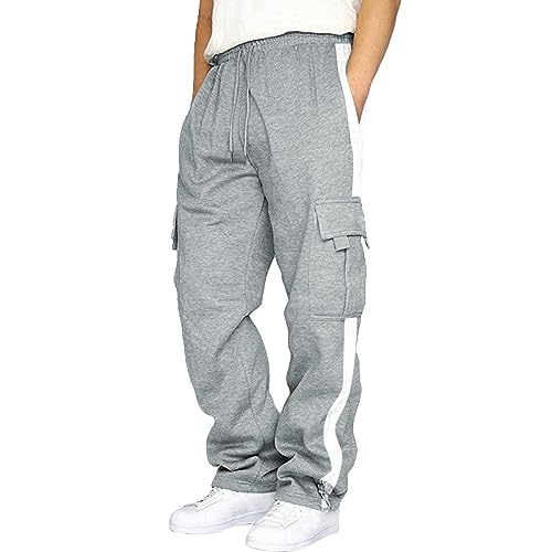 Cargohose Herren Lang Baumwolle, Sweatpants Herren Baggy Schnelltrocknend Sporthose Weich Bequem Chinohose Breite Arbeitshose Freizeit Wanderhose Leicht Trekkinghose Straight Fit Motorradhose von Generisch