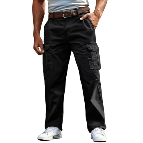 Cargohose Herren Lang Casual Jogginghose Cargo Hosen Baggy Arbeitshosen Männer Leichte Outdoorhose Bequeme Freizeithose mit Gummizug Freizeit Einfarbig Pants Loose Fit Jogginghose Sporthose von Generisch