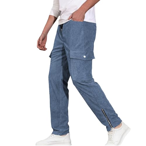 Cargohose Herren Mit Reissverschluss Am Knöchel Jogginghose Mit Vielen Taschen Sporthose Straight Cordhose Loose Fit Freizeithose Sportlich Trainingshose Bequeme Fitnesshose Einfarbig von Generisch