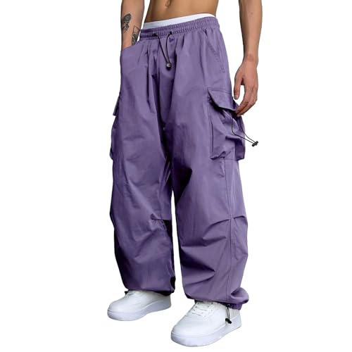 Cargohose Herren Mode Baggy Männer Parachute Pants Cargo Hose Mode Tunnelzug Einfarbig Outdoorhose Sport Freizeithose Weites Bein Stoffhose Seitentaschen Haremshose Alltag Leichte Sommerhose von Generisch