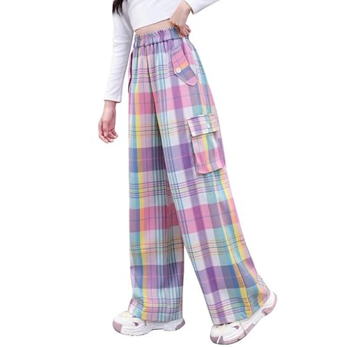 Cargohose Mädchen 140 Teenager Cargo Karierte Hose Kinder Baggy Jogginghose Bunt High Waisted Wanderhose Locker Trekkinghose Outdoor Parachute Pants Loose Fit Sommerhose Straight Fit Hosen von Generisch