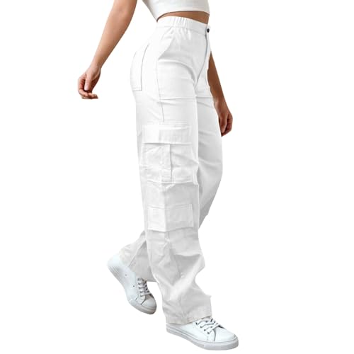 Cargohose Mit Vielen Taschen Damen Wanderhose High Waist Trekkinghose Stretch Outdoorhose Weites Bein Trainingshose Mit Knopfleiste Freizeithose Einfarbig Fitnesshose Bequeme Taktische Hose von Generisch