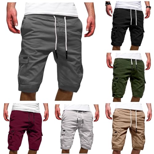 Cargoshorts Herren Sommer Gerades Bein Cargo Shorts Elastische Taille Kurze Cargohose Freizeitshorts Mit Tunnelzug Und Taschen Einfarbige Sommershorts Leicht Short Grey XL Cargoshorts Herren Sommer Gerades Bein Cargo Shorts Elastische Taille Kurze Cargohose Freizeitshorts Mit Tunnelzug Und Taschen Einfarbige Sommershorts Leicht Short Grey XL von Generisch