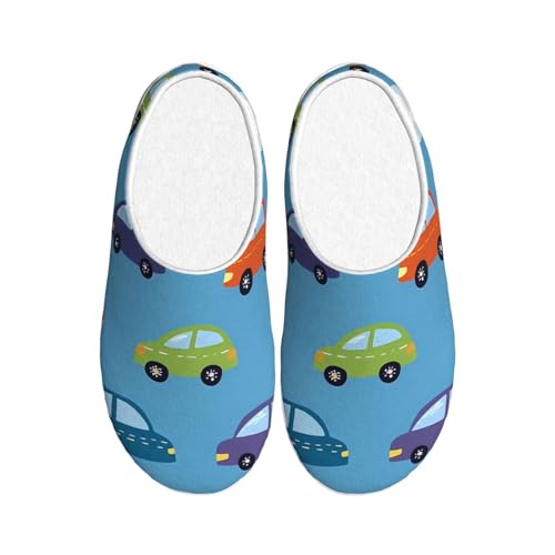 Cartoon Auto Wolke Damen Hausschuhe Flanell Haus Pantoffeln für Männer Niedlich Taxi rutschfeste Warme Winterschuhe für Indoor Outdoor, mehrfarbig, X-Small Men/ Large Women von Generisch