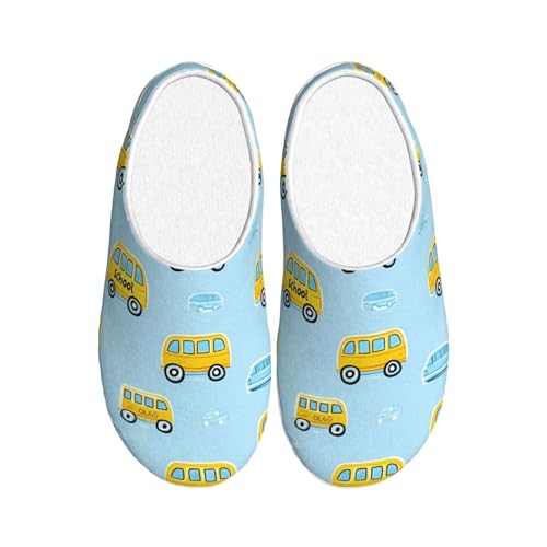 Cartoon Bus Damen Hausschuhe Flanell Haus Pantoffeln für Herren Niedlich Auto rutschfeste Warme Winterschuhe für Indoor Outdoor, mehrfarbig, 3X-Large von Generisch