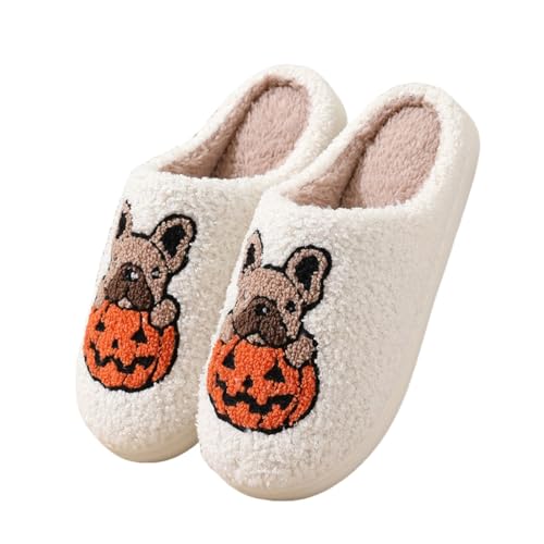 Cartoon Geistergesichts Bequem Wärme Slippers - Halloween Hausschuhe Damen Unisex Pantoletten Niedliche Hauspantoffeln Süße Hausschlappen Rutschfest Plüschhausschuhe Lustige Haushaltsschuhe von Generisch