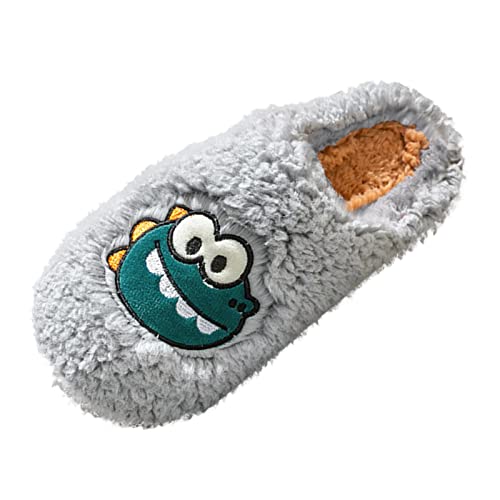 Cartoon Hausschuhe Herren, Lovely Dinosaurier Warme Hausschuhe Warme Dicke Unterseite Slipper Flauschig Weich Bequem Schuhe Rutschfeste Paar Home Schuh Plüsch Gefüttert Slipper mit Muster Druck, grau von Generisch