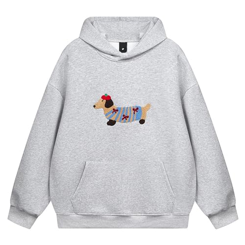 Cartoon Hunde Hoodie Herren Oversized Kapuzenpullover Langarm Sweatshirt Y2K Hoody mit Kapuze Basic Vintage Hooded mit Muster Herren Sport Oberteile Streetwea (Grey, M) von Generisch