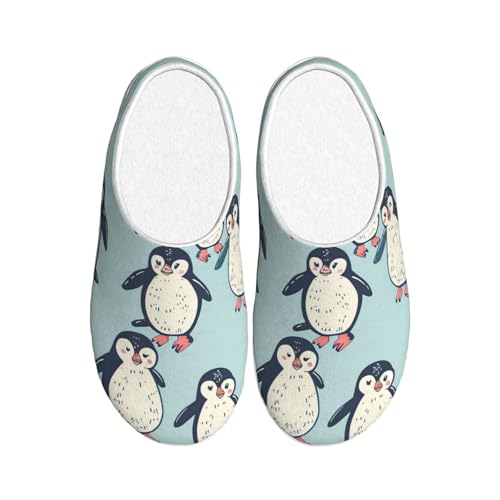 Cartoon Pinguin Damen Hausschuhe Flanell Haus Pantoffeln für Herren Niedlich rutschfeste Warme Winterschuhe für Indoor Outdoor, mehrfarbig, X-Small Men/ XX-Large Women von Generisch
