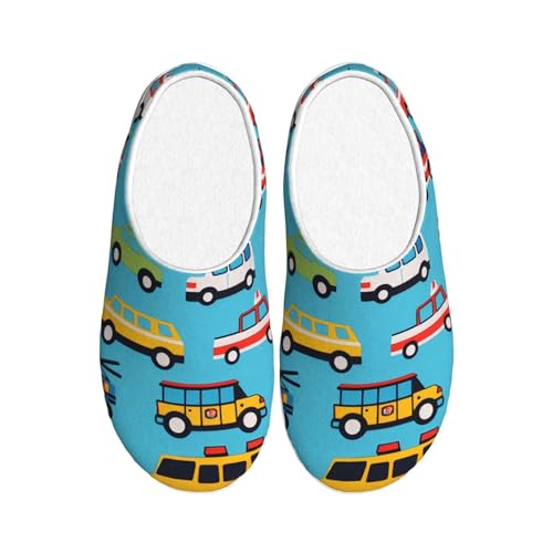 Cartoon Polizeiauto Damen Hausschuhe Flanell Haus Pantoffeln für Herren Krankenwagen LKW rutschfeste Warme Winterschuhe für Indoor Outdoor, mehrfarbig, X-Small Men/ Large Women von Generisch