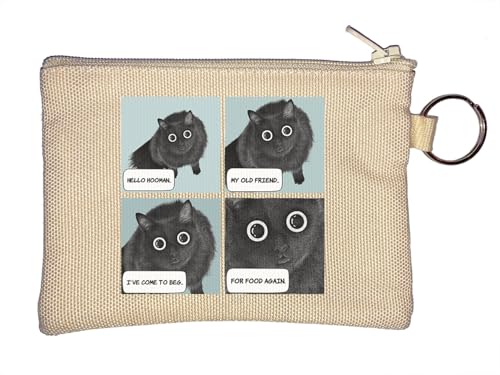 Cat Beg for Food xD Funny Meme Hello Human My Old Friend Schlüsselanhänger Münzbörse Beige von Generisch