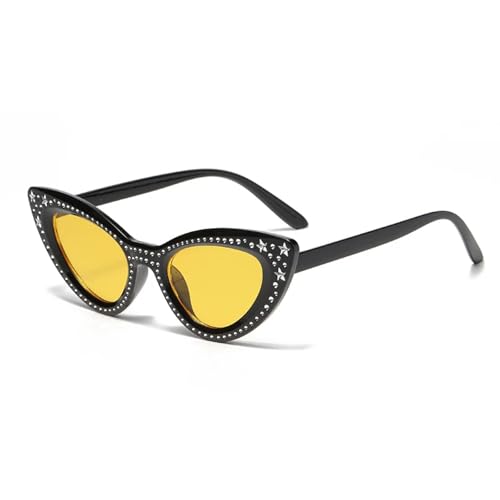 Cat Eye Diamant Sonnenbrille Mode Sonnenbrille Damen Brille, gelb, Einheitsgröße von Generisch