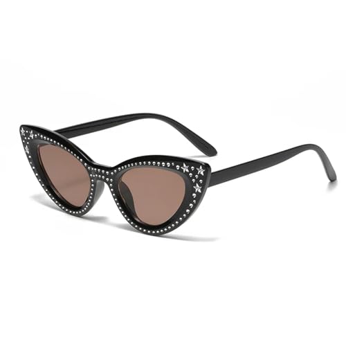 Cat Eye Diamant Sonnenbrille Mode Sonnenbrille Damen Brille, rotbraun, Einheitsgröße von Generisch