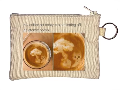 Cat goes N U C L E A R Coffee Meme Funny Key Chain Coin Purse Beige von Generisch