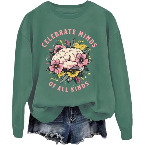 Celebrate Minds Of All Kinds Sweatshirt, Autismus-Bewusstseins-Sweatshirt, psychische Gesundheit, Sensibilisierungs-Sweatshirt, grün, S von Generisch