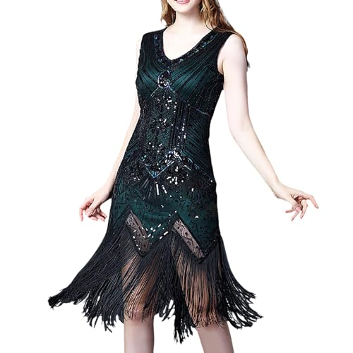 Charleston Kleid 20er Jahre Damen Flapper Kleid Mit Pailletten Und Fransen Glitzer Hochzeit Gatsby Kleid Elegant Ballkleider 20er Jahre Cocktailkleid Karneval Kostüm von Generisch